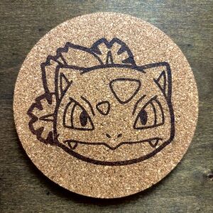 Pokemon Ivysaur Face Laser Engraved Cork Coaster